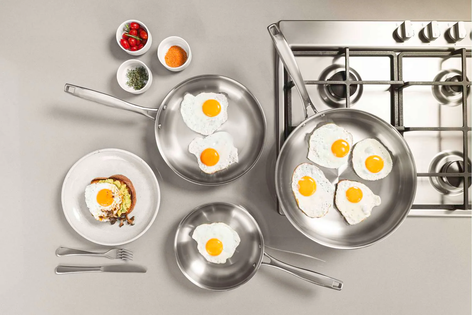 Tramontina 3 Pcs. Grano 3-Ply Stainless Steel Frying Pan Set - Image 7