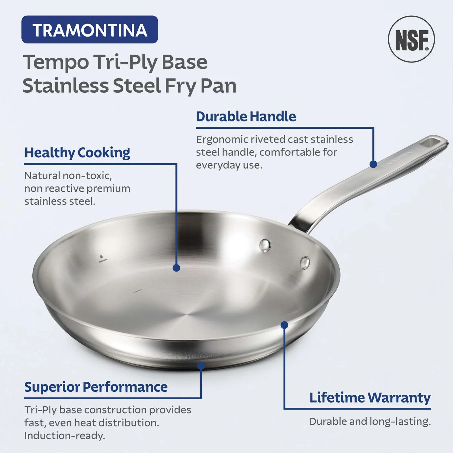 Tramontina Tempo Stainless Steel Frying Pan 26cm (2.1l) - Image 7