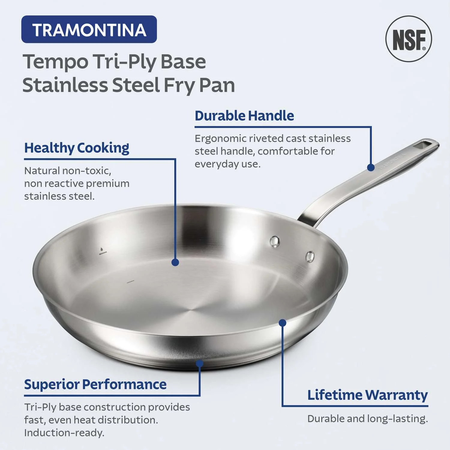 Tramontina Tempo Stainless Steel Frying Pan 30cm (3.43l) - Image 7