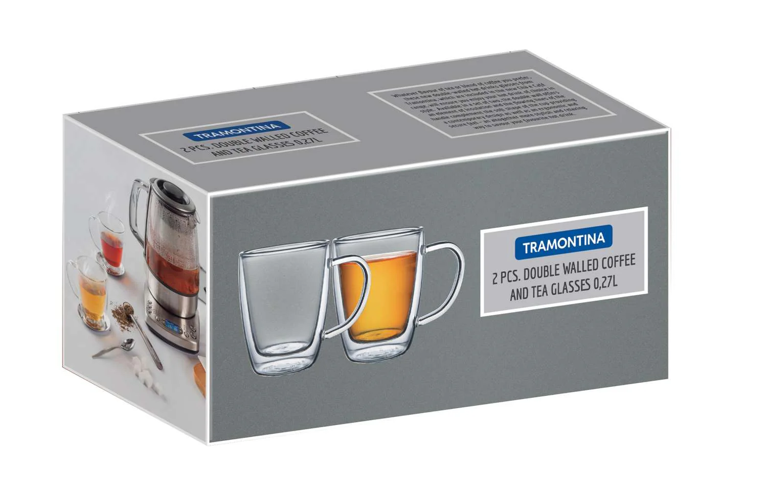 Tramontina 2 Pcs. Double Walled Coffee and Tea Cups with Handles (270ml) - Image 30