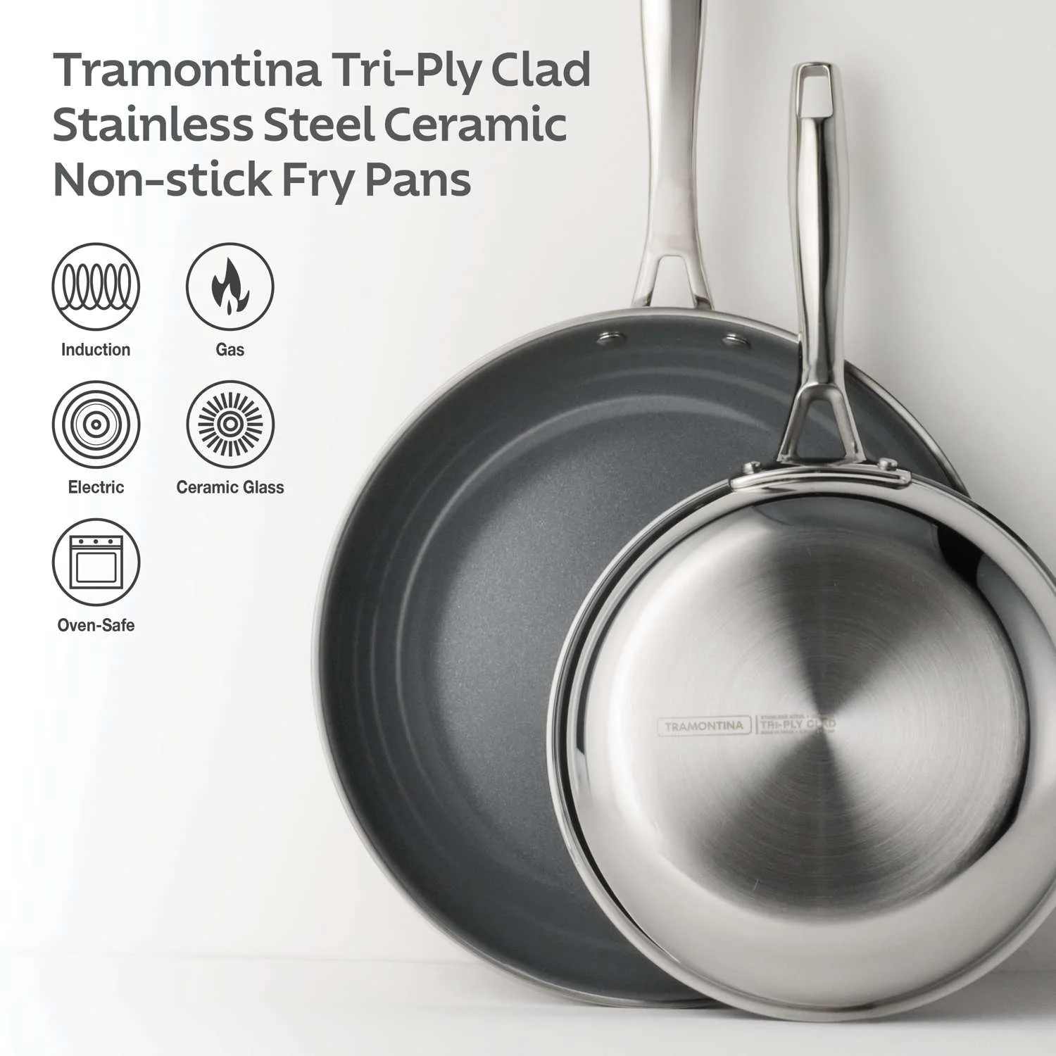 Tramontina 2 Pcs. Tri-Ply Stainless Steel Ceramic Non-Stick Frying Pan Set - Image 3