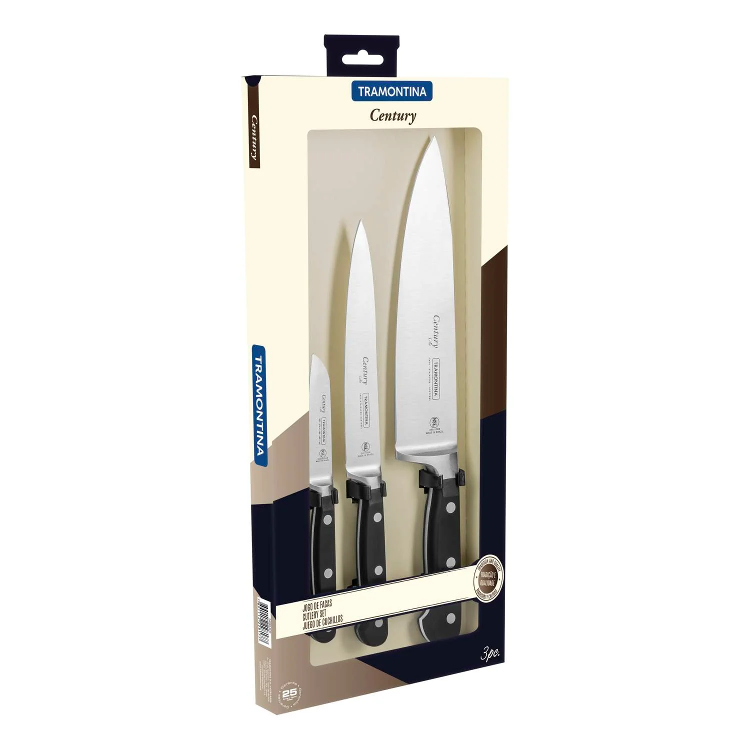 Tramontina 3 Pcs. Stainless Steel Knife Set with Black Polycarbonate Handles - Image 5