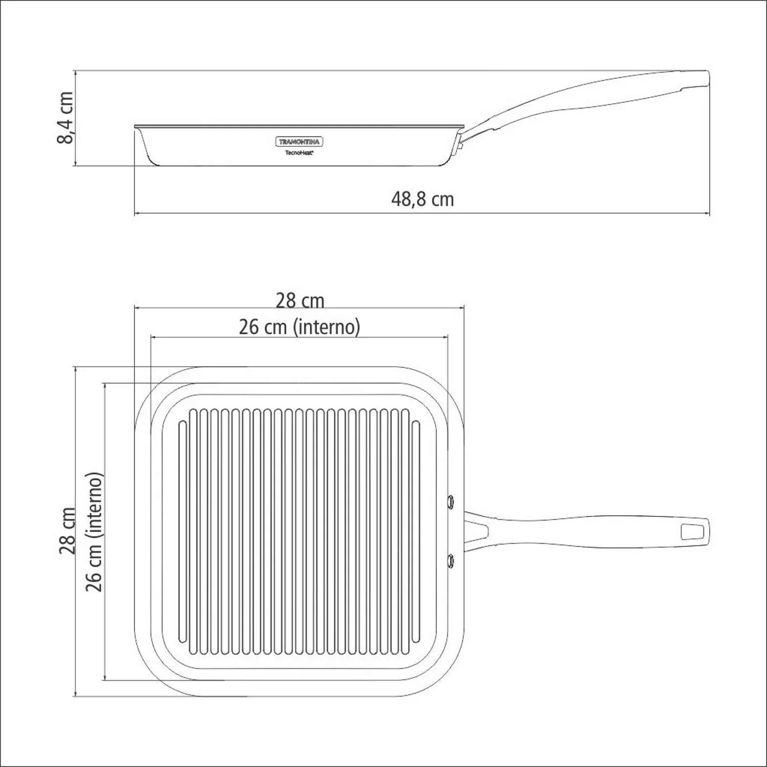 Tramontina Grano 3-Ply Stainless Steel Griddle Pan 28cm (1.9l) - Image 7