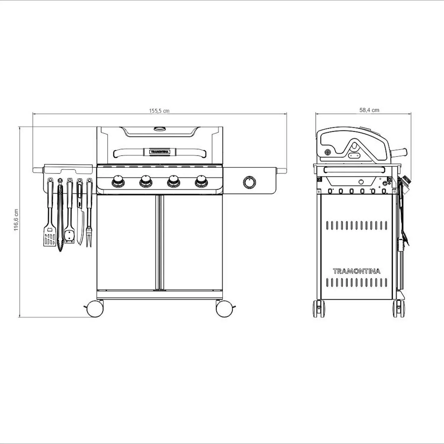 Tramontina 5 Burner Gas BBQ Grill with Side Burner - Image 4