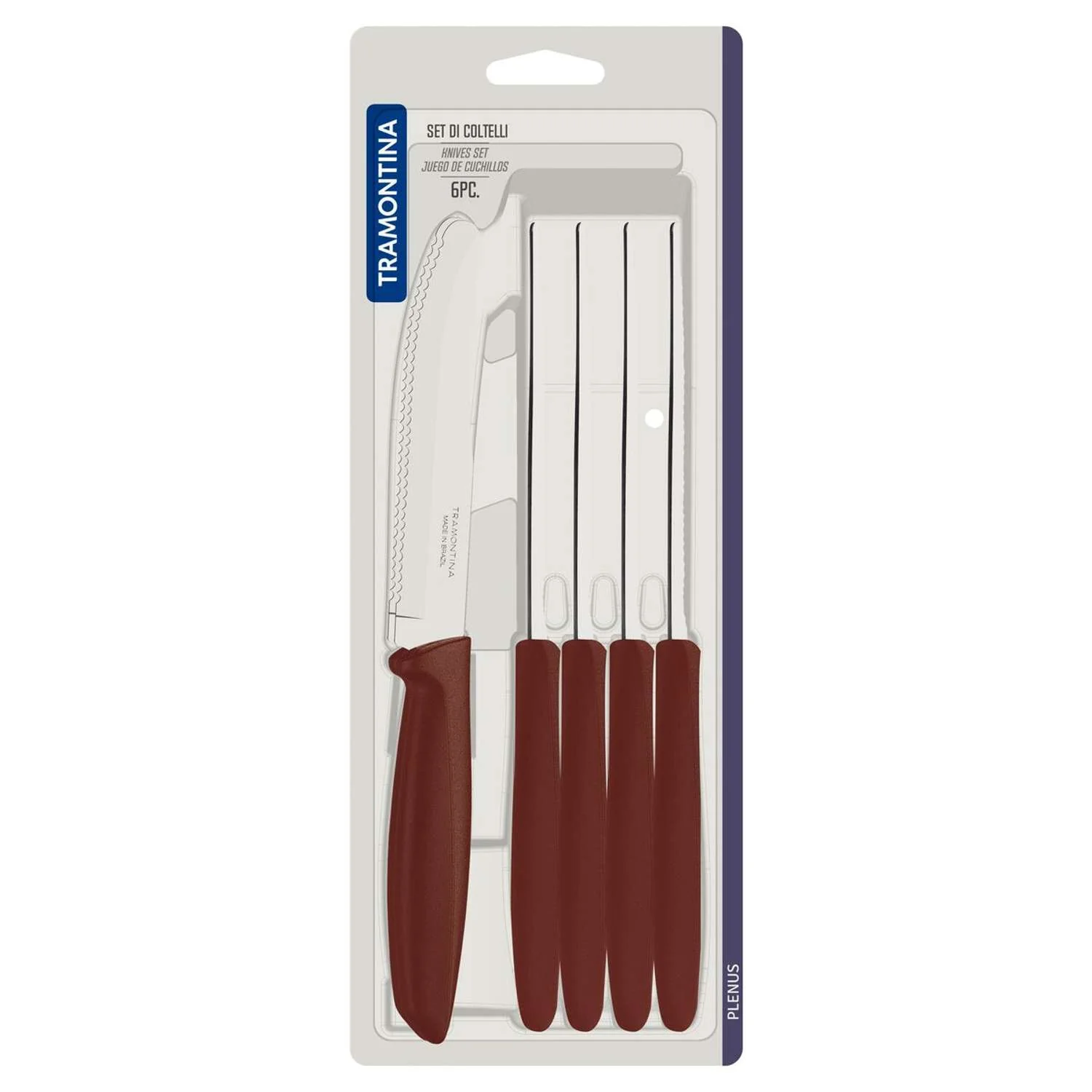 Tramontina 6 Pcs. Fruit/Tomato Knife Set (Rounded tip, Brown) - Image 5