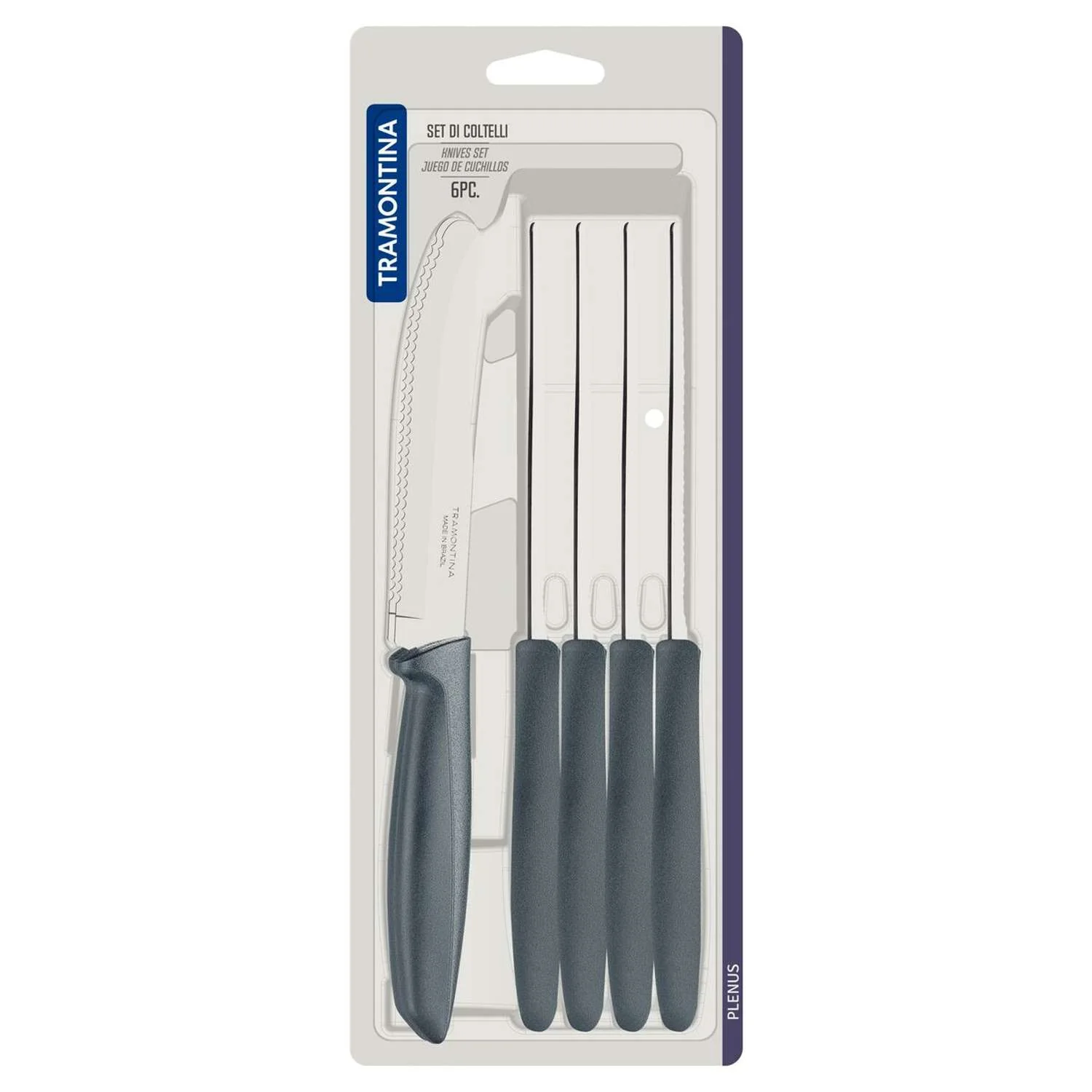 Tramontina 6 Pcs. Fruit/Tomato Knife Set (Rounded tip, Grey) - Image 5