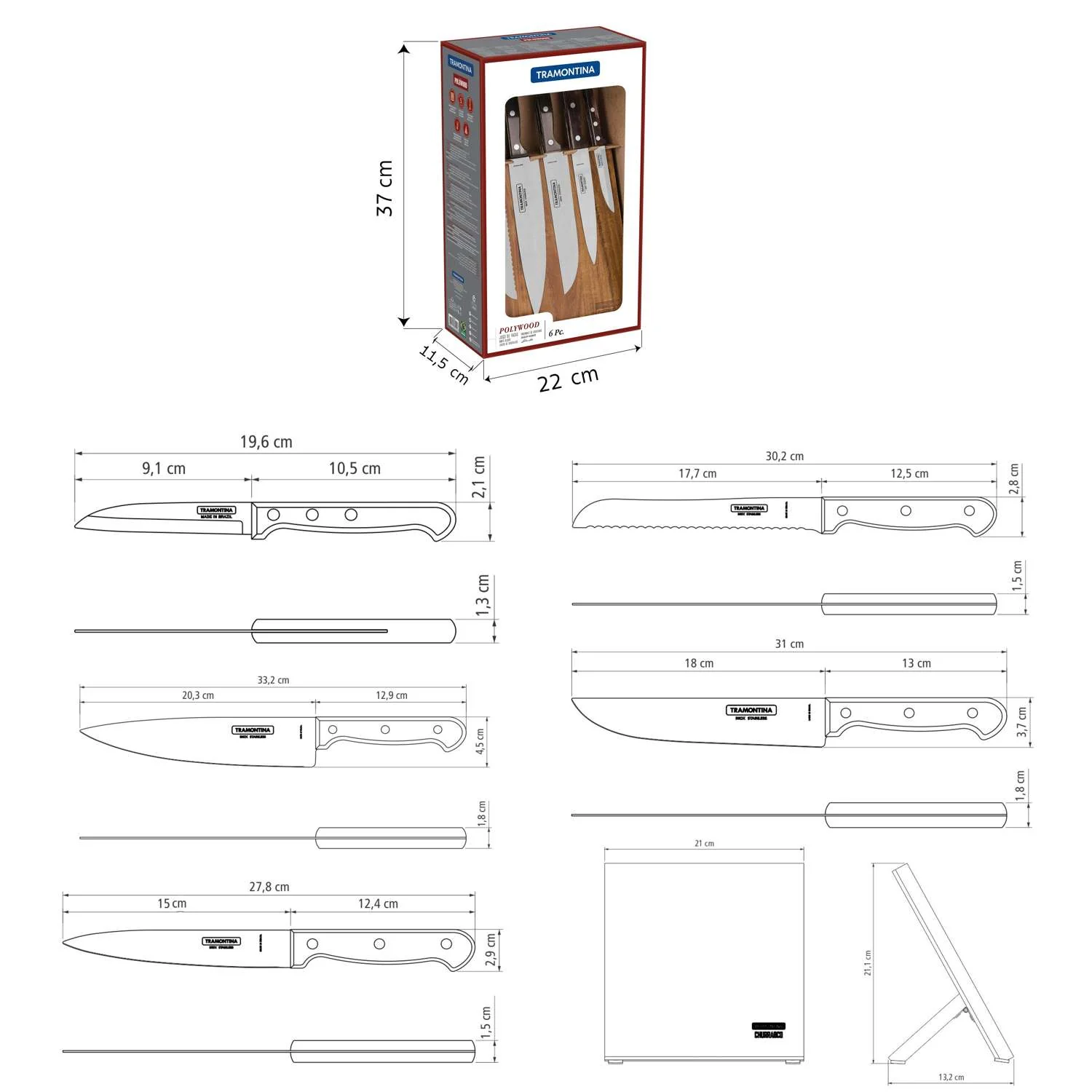 Tramontina 6 Pcs. Magnetic Knife Block - Image 7