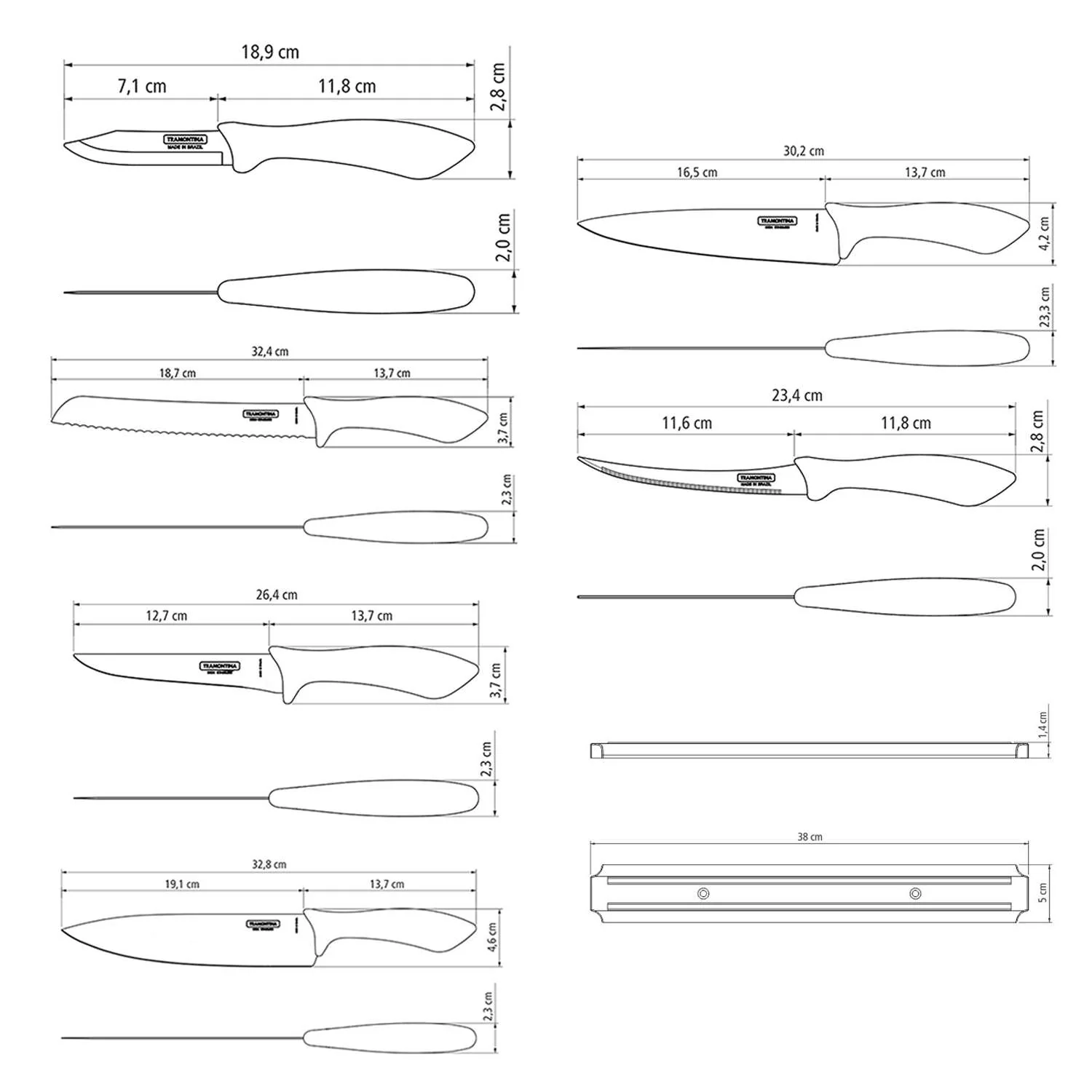 Tramontina 7 Pcs. Kitchen Knife Set with Magnetic Rack - Image 4