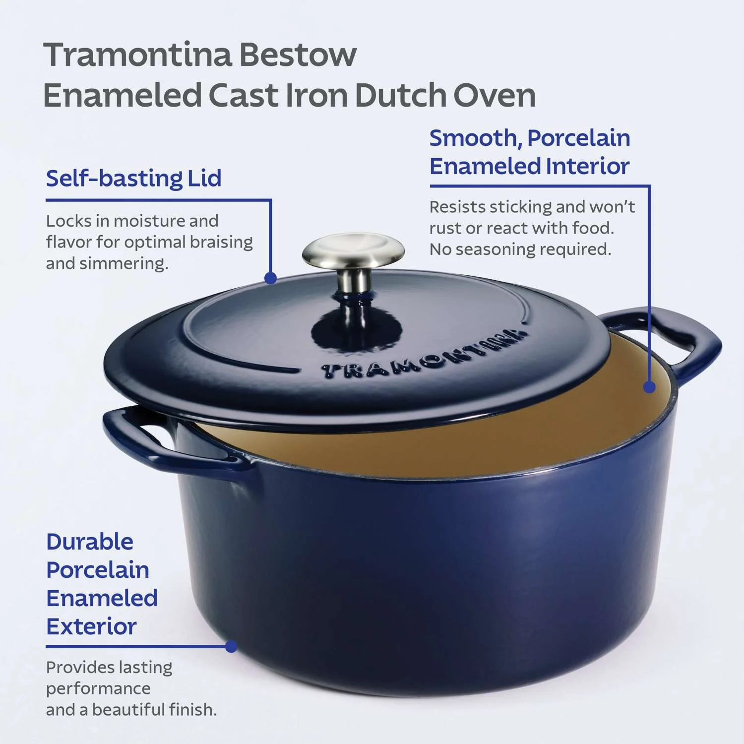 Tramontina Bestow Enamelled Cast Iron Casserole 26 cm - Blue - Image 9