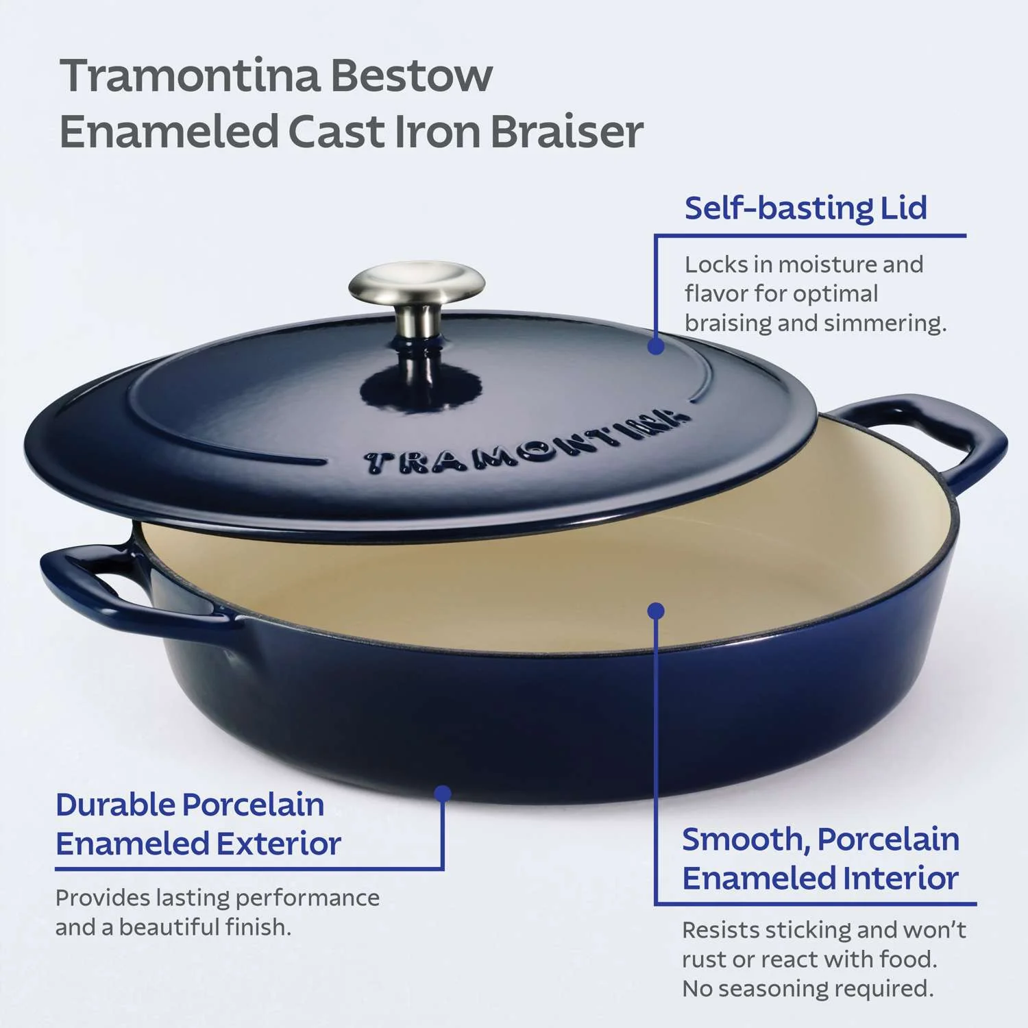 Tramontina Bestow Enamelled Cast Iron Shallow Casserole 30 cm - Blue - Image 9