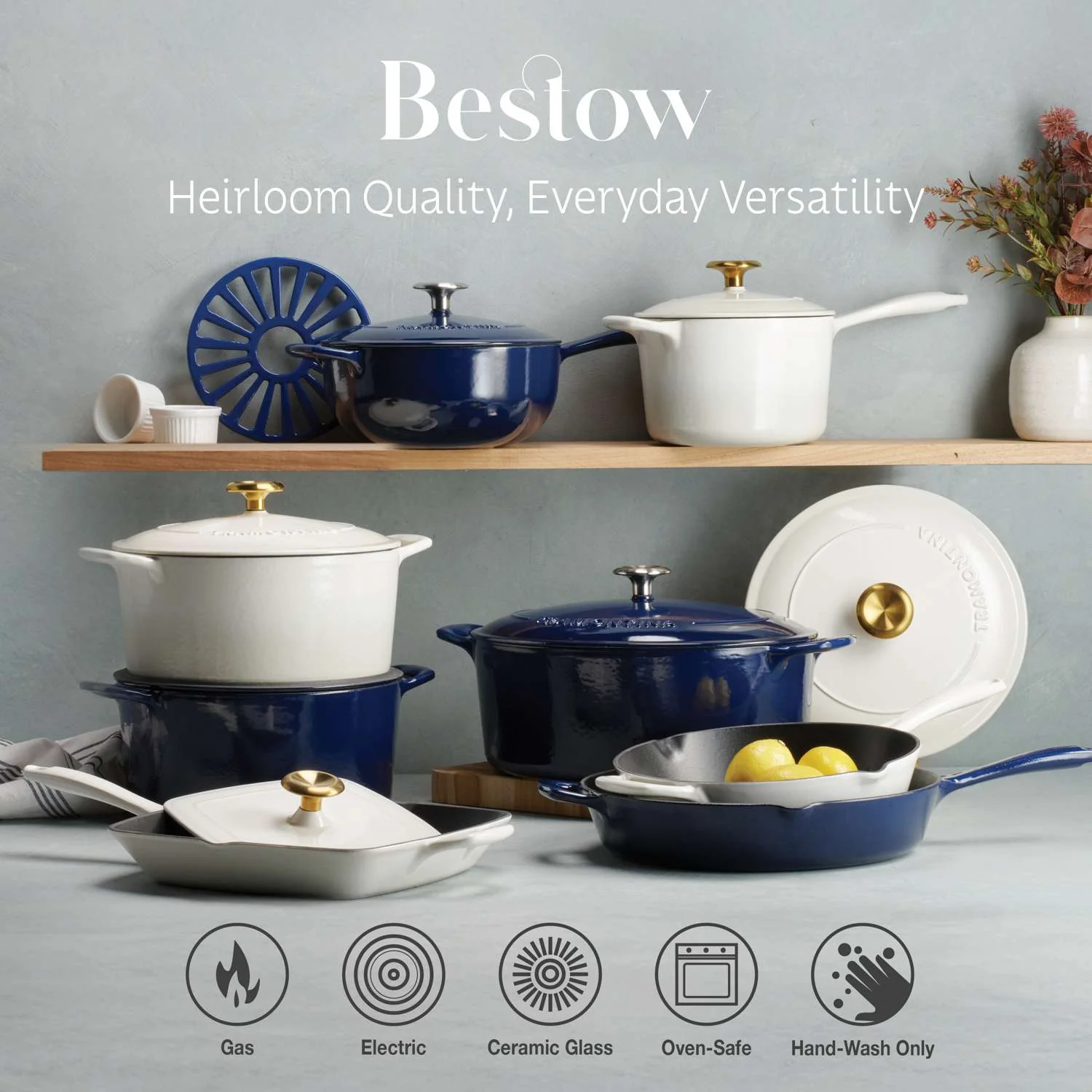 Tramontina Bestow Enamelled Cast Iron Skillet with Lid 30 cm - Blue - Image 11