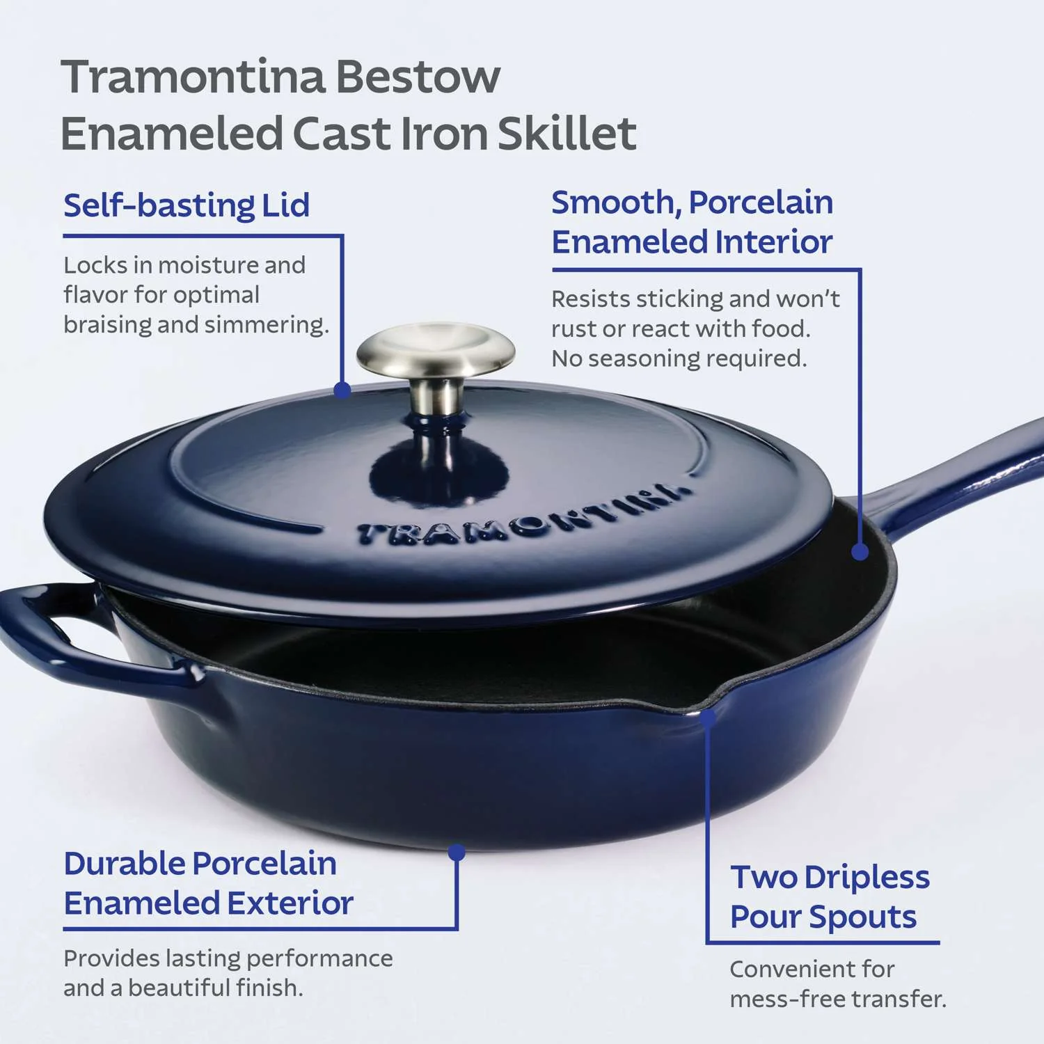 Tramontina Bestow Enamelled Cast Iron Skillet with Lid 30 cm - Blue - Image 10