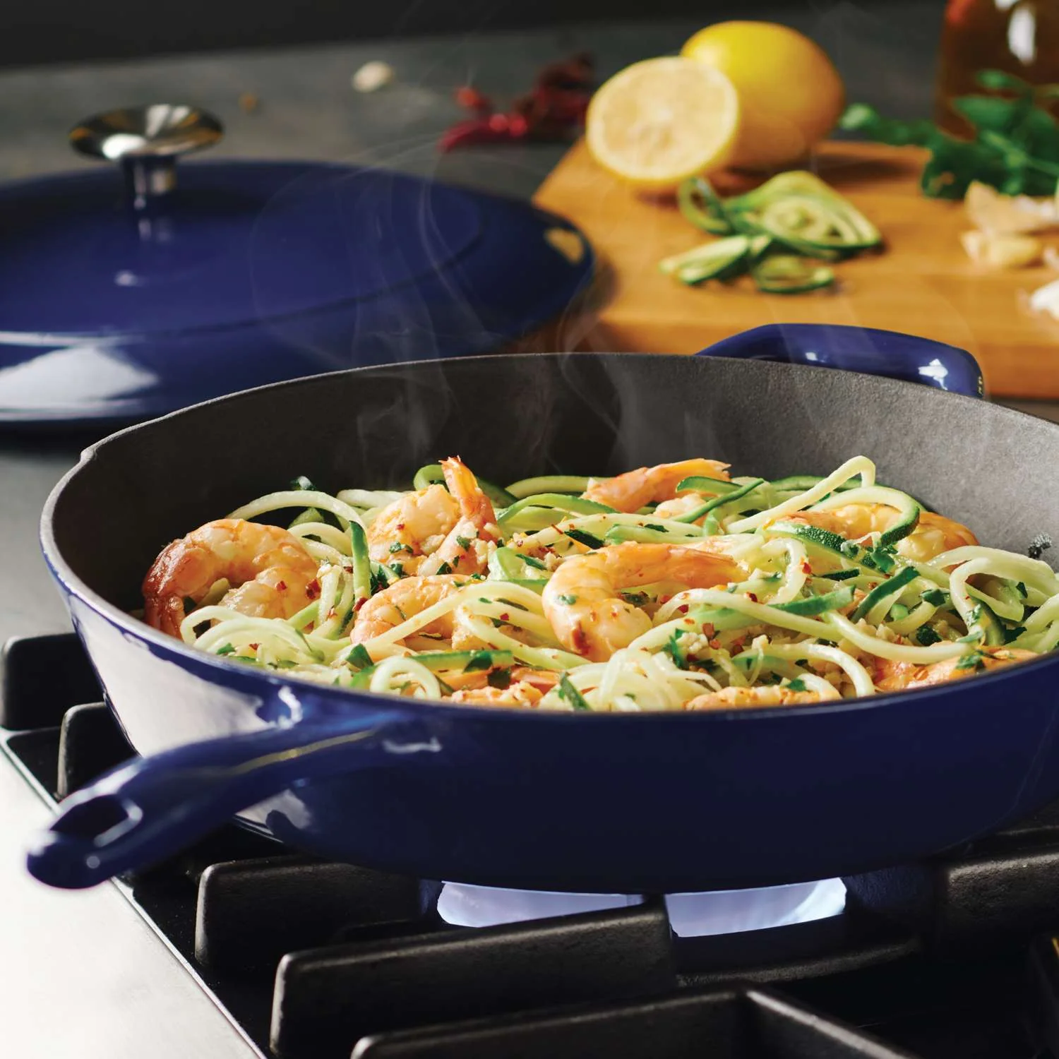 Tramontina Bestow Enamelled Cast Iron Skillet with Lid 30 cm - Blue - Image 8