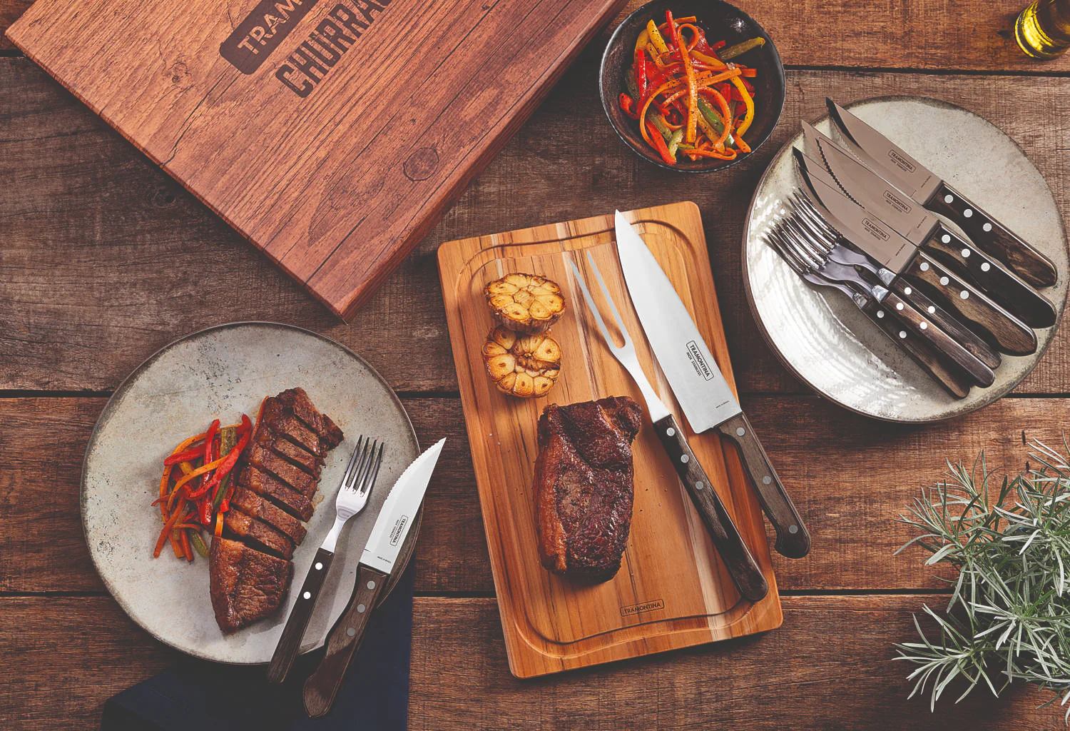 Tramontina Dishwasher-safe Wooden Handle 15 Pcs. Cutlery and Carving Set with Chopping Board in a Gift Case - Image 3