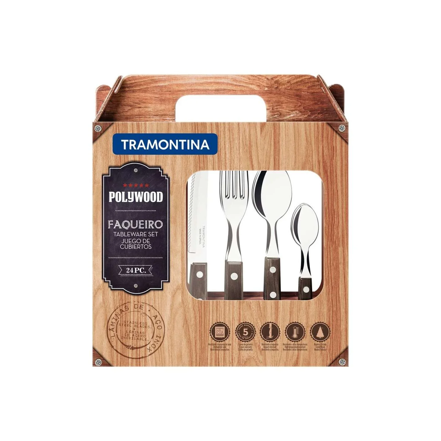 Tramontina Dishwasher-safe Wooden Handle 24 Pcs. Cutlery Set - Image 10