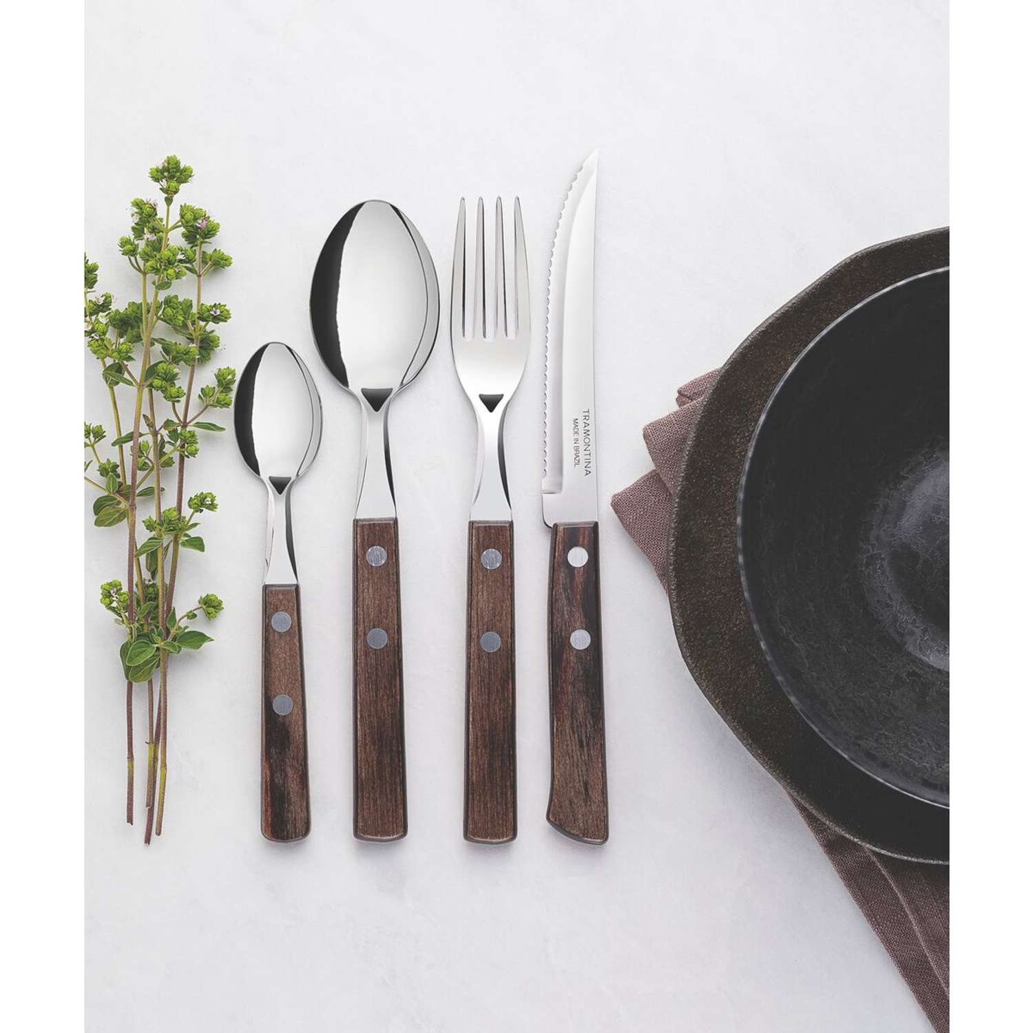 Tramontina Dishwasher-safe Wooden Handle 24 Pcs. Cutlery Set - Image 3
