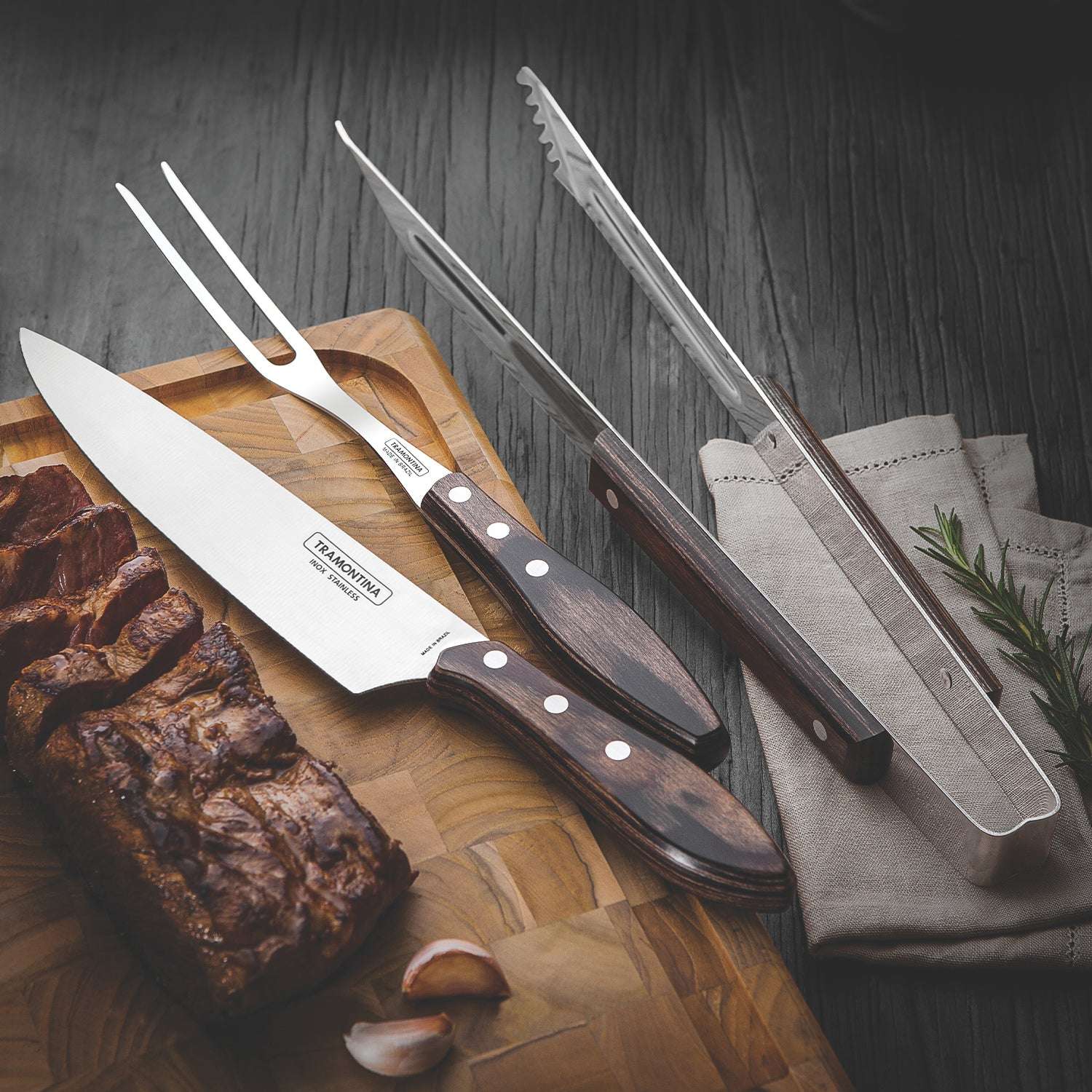 Tramontina Dishwasher-safe Wooden Handle 3 Pcs. Carving Set in Wooden Box - Image 3