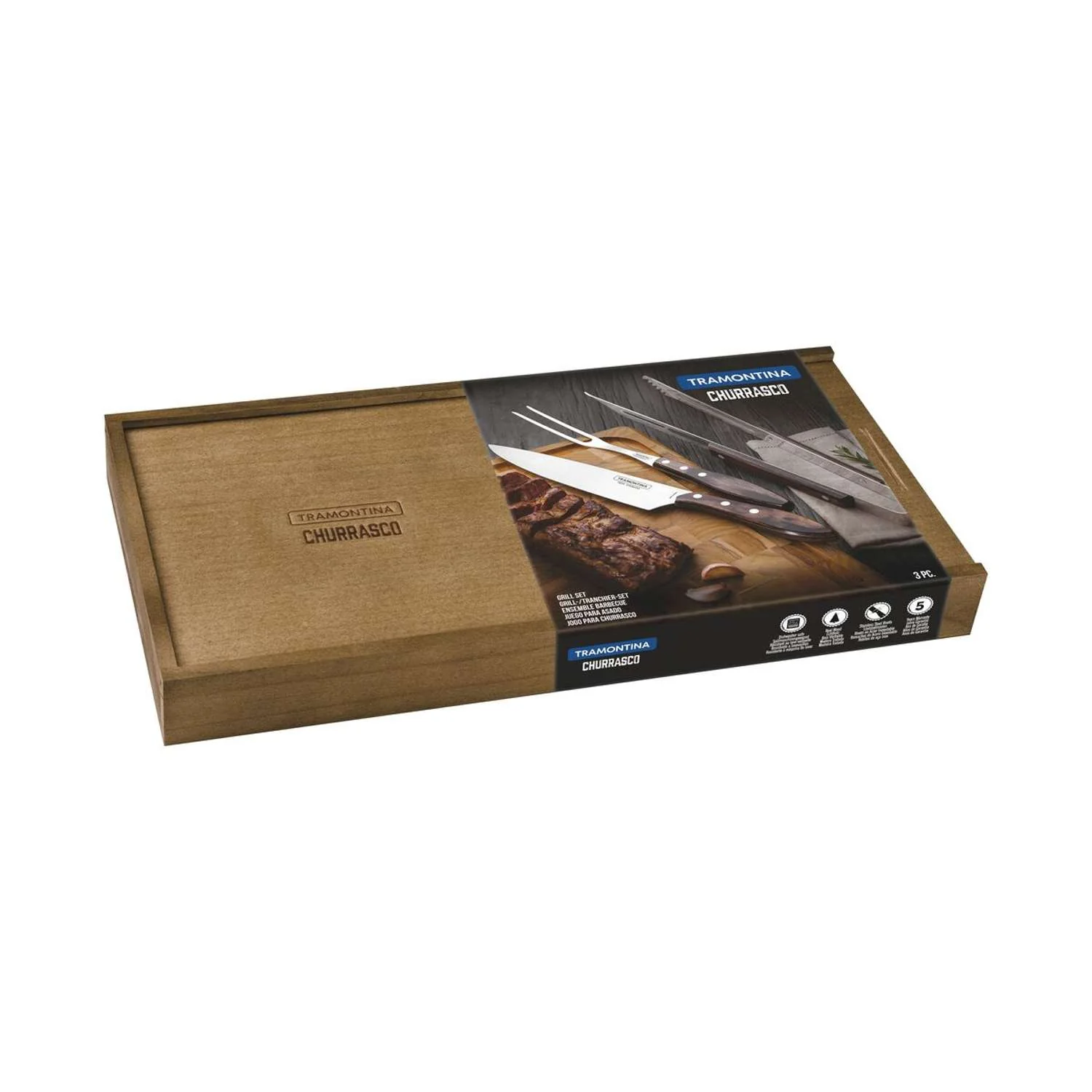 Tramontina Dishwasher-safe Wooden Handle 3 Pcs. Carving Set in Wooden Box - Image 6