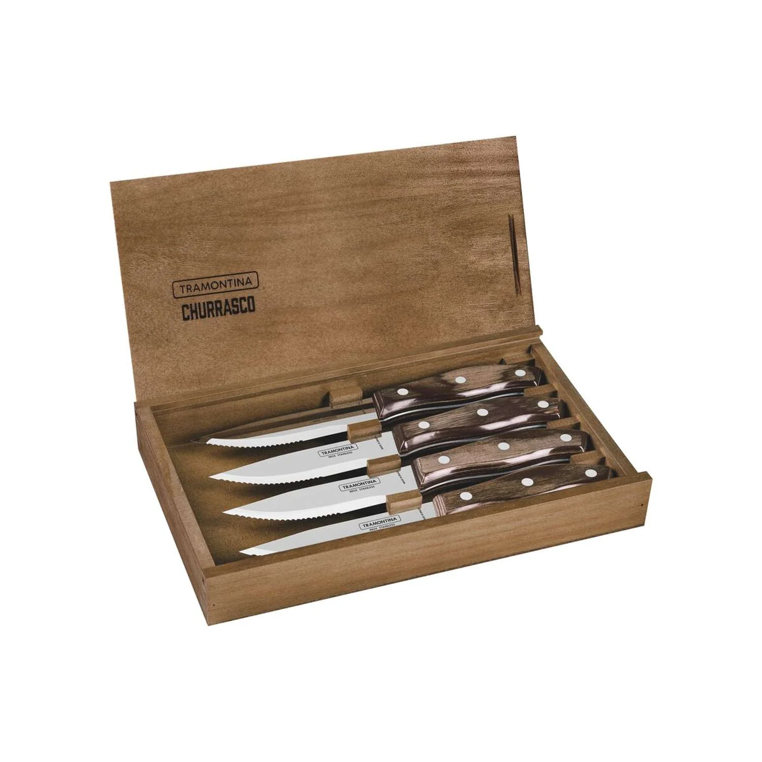 Tramontina Dishwasher-safe Wooden Handle 4 Pcs. Steak Knife Set in Wooden Box - Image 3