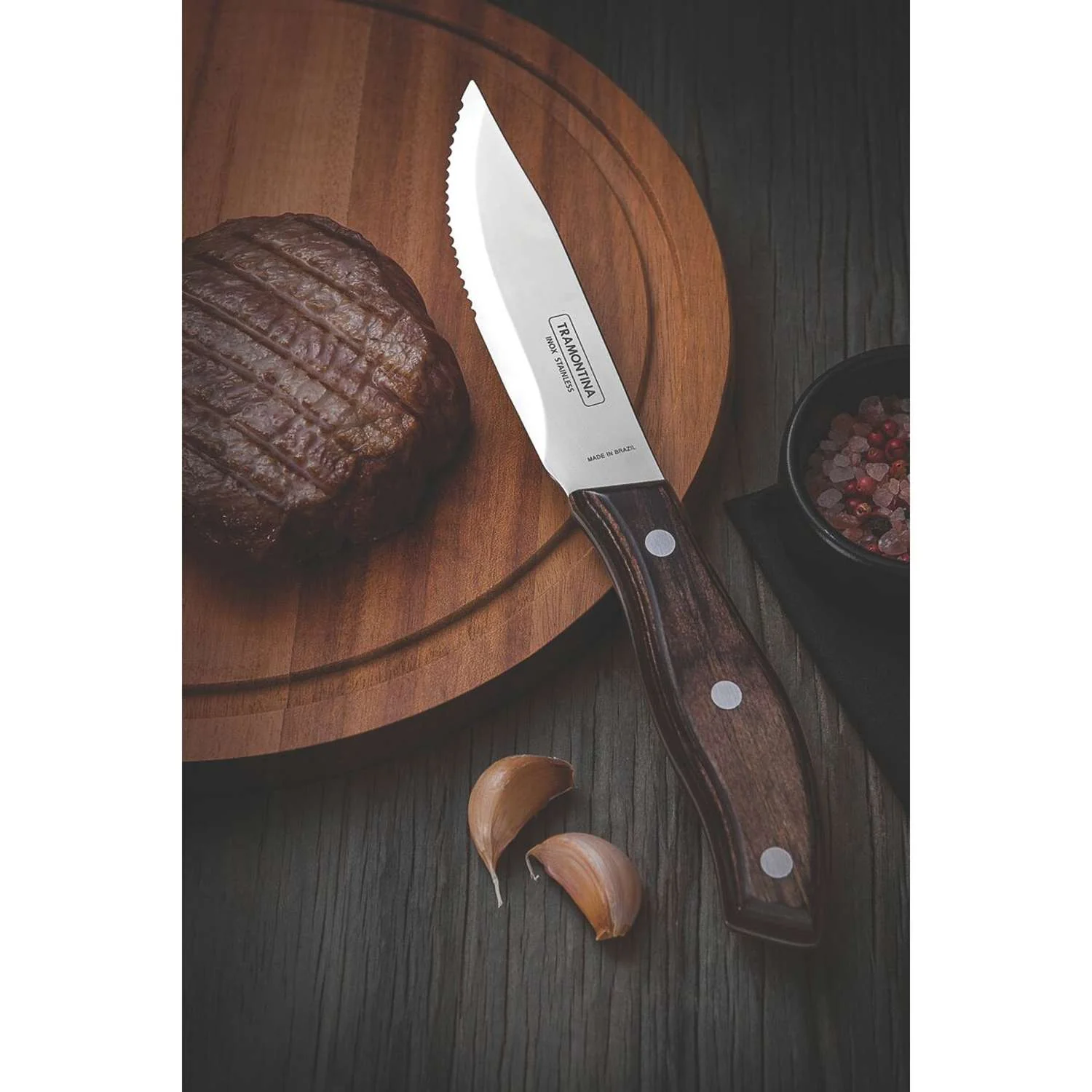 Tramontina Dishwasher-safe Wooden Handle 4 Pcs. Steak Knife Set in Wooden Box - Image 4