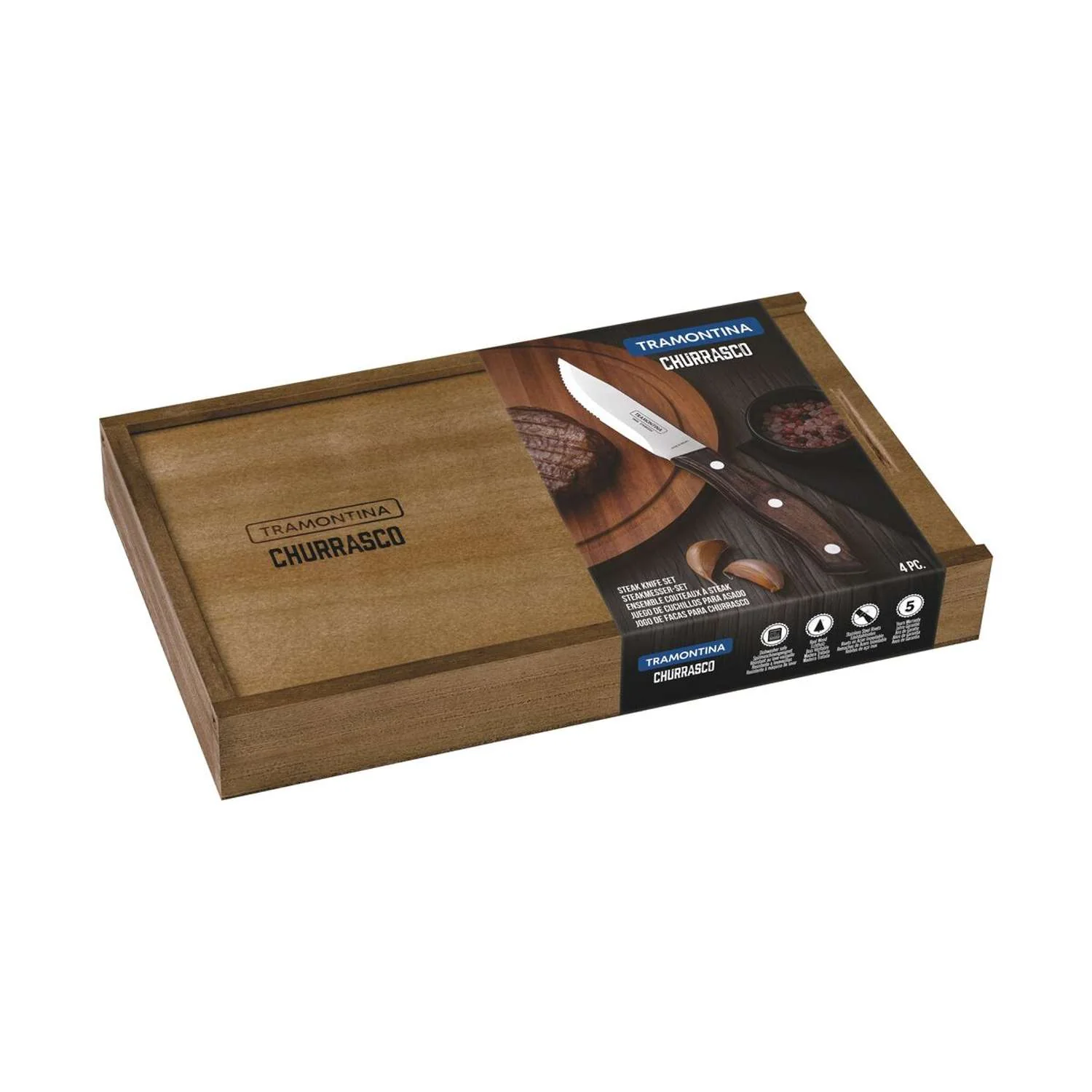 Tramontina Dishwasher-safe Wooden Handle 4 Pcs. Steak Knife Set in Wooden Box - Image 6