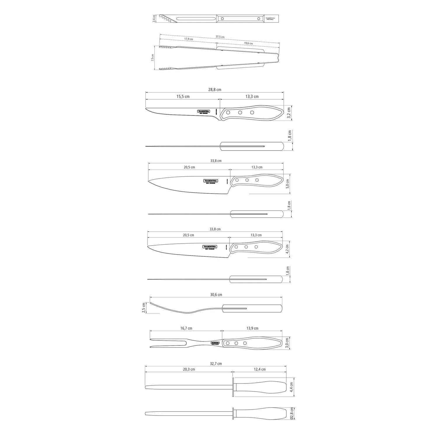 Tramontina Dishwasher-safe Wooden Handle 7 Pcs. Barbecue Set with Chopping Board in a Synthetic Leather Case - Image 3