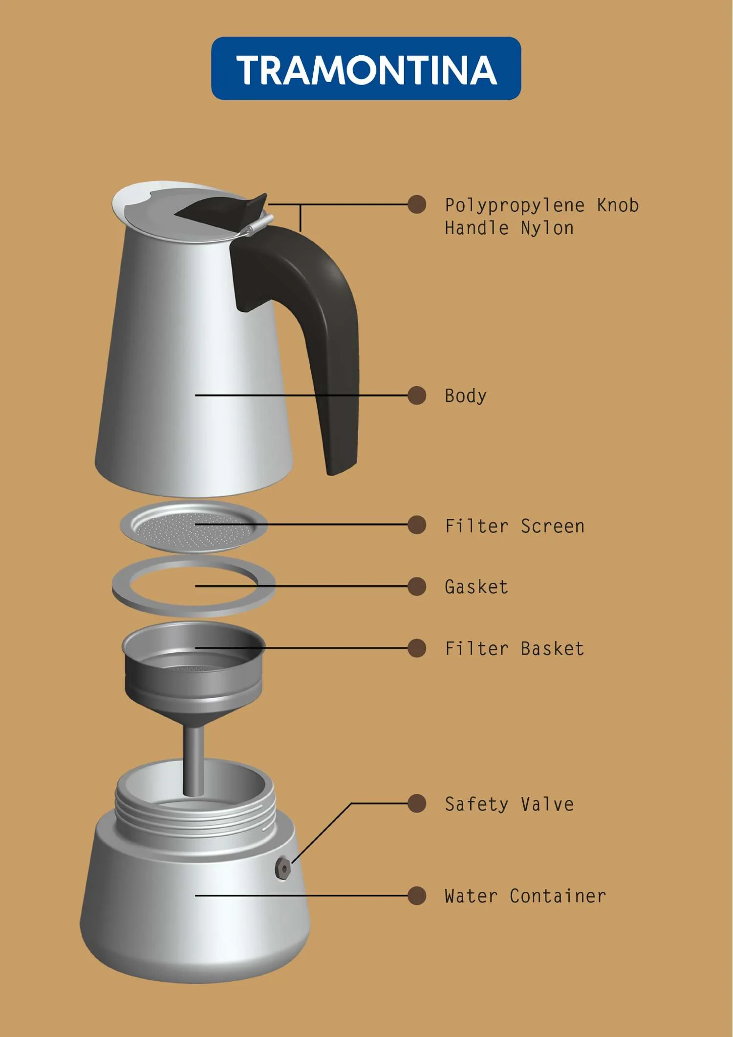 Tramontina Italian Espresso Coffee Maker (350ml) - Image 4
