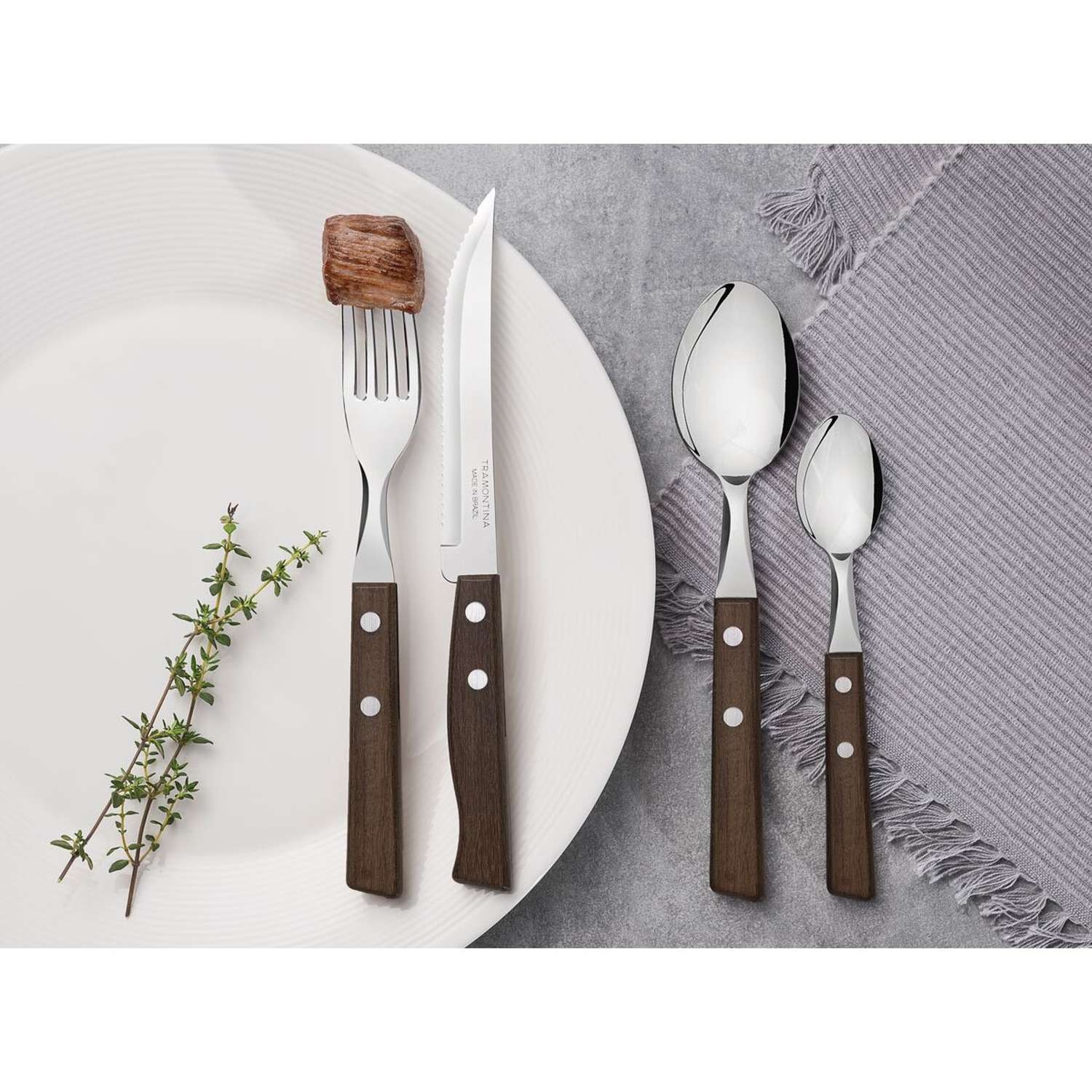 Tramontina Natural Wooden Handle 24 Pcs. Cutlery Set - Image 3