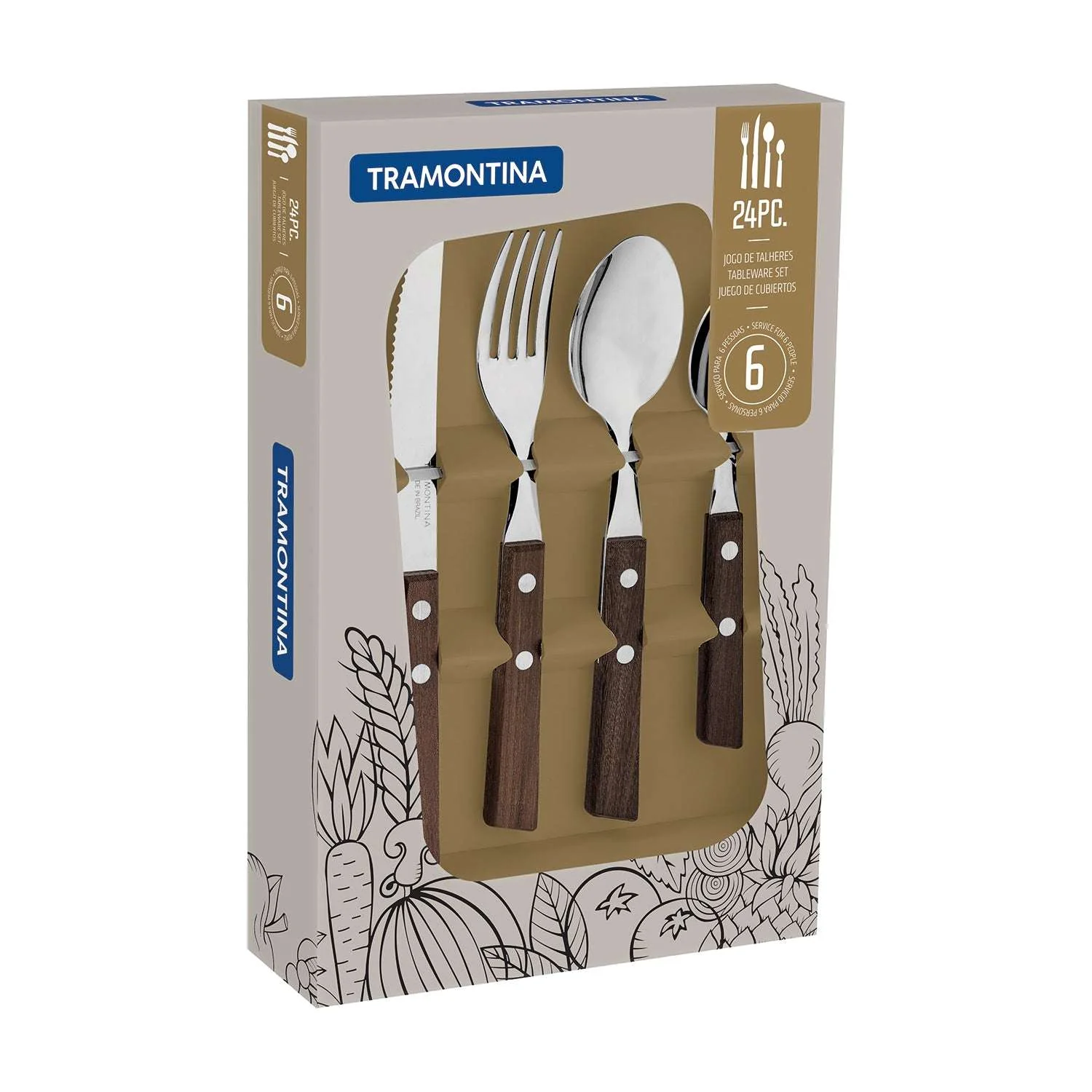 Tramontina Natural Wooden Handle 24 Pcs. Cutlery Set - Image 7