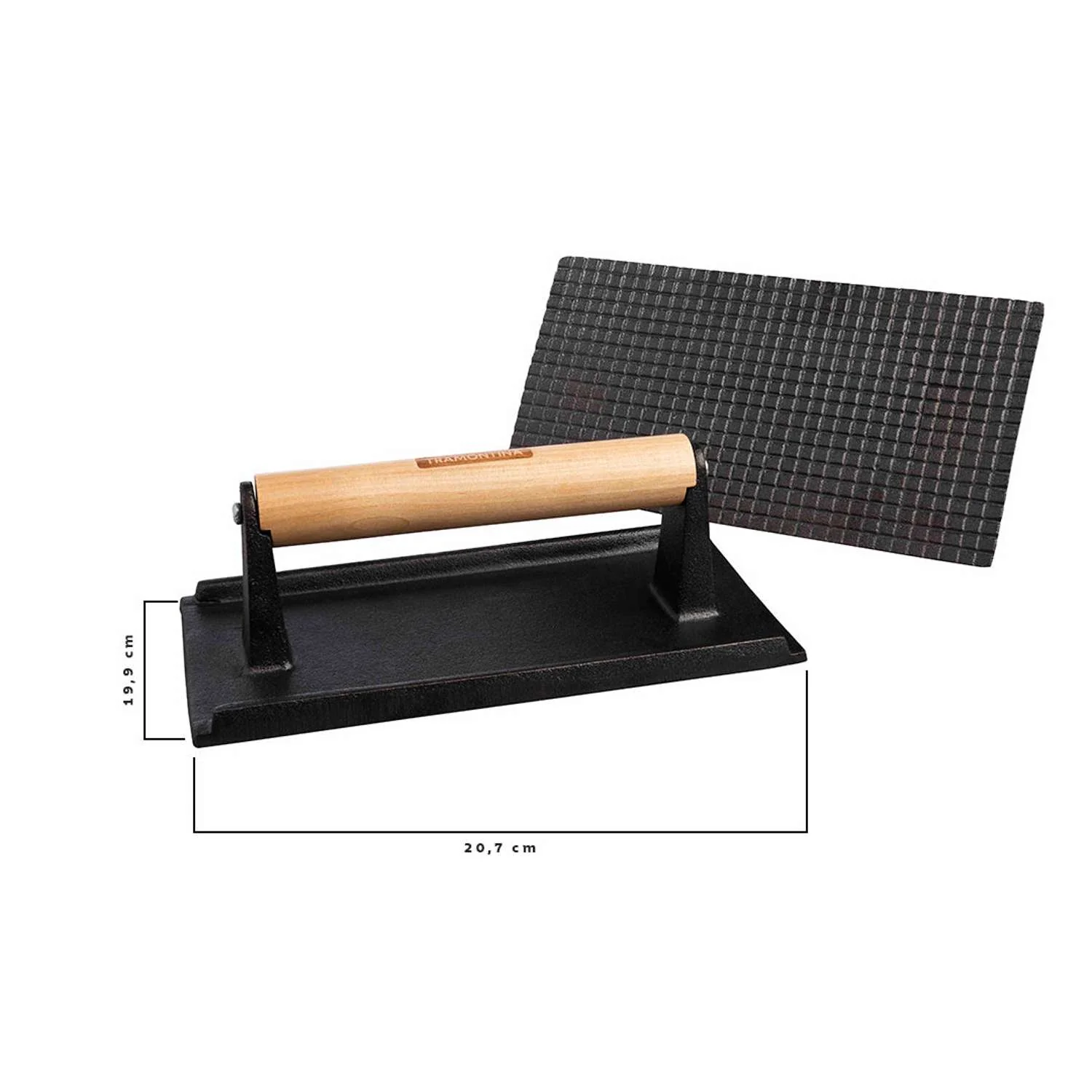 Tramontina Rectangular Grill Press 22.5 x 12.5cm Pre-seasoned Cast Iron - Image 3