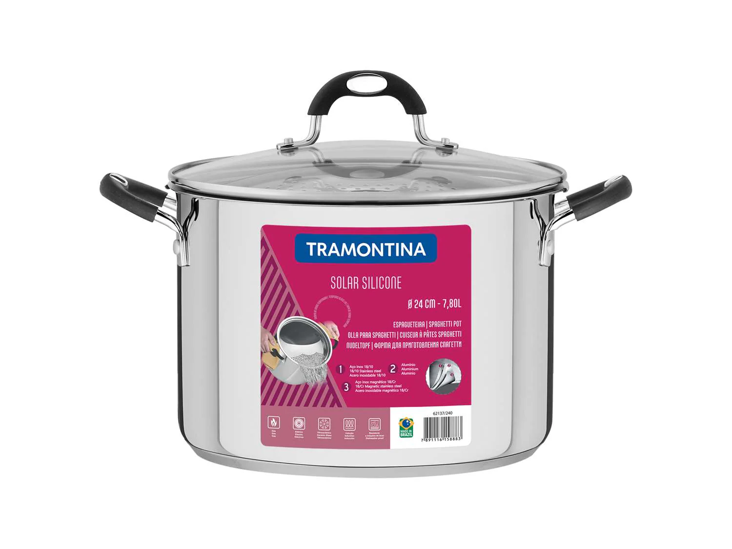 Tramontina Stainless Steel Pasta Stock Pot 24cm (7.8l) - Image 7
