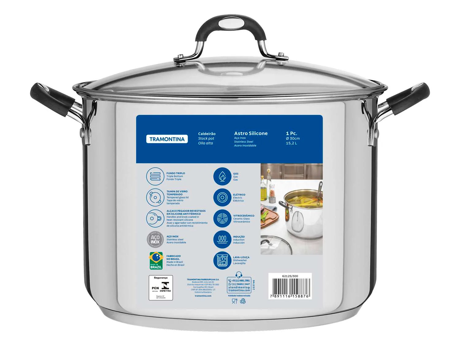 Tramontina Stainless Steel Stock Pot 30cm (15.2l) - Image 7