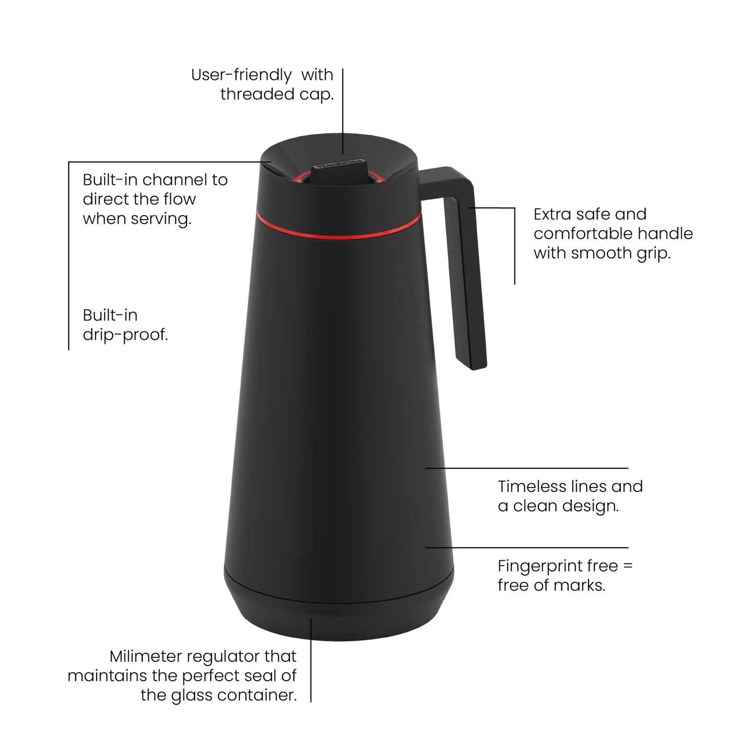Tramontina Stainless Steel Thermal Flask (Black, 1.0l) - Image 16