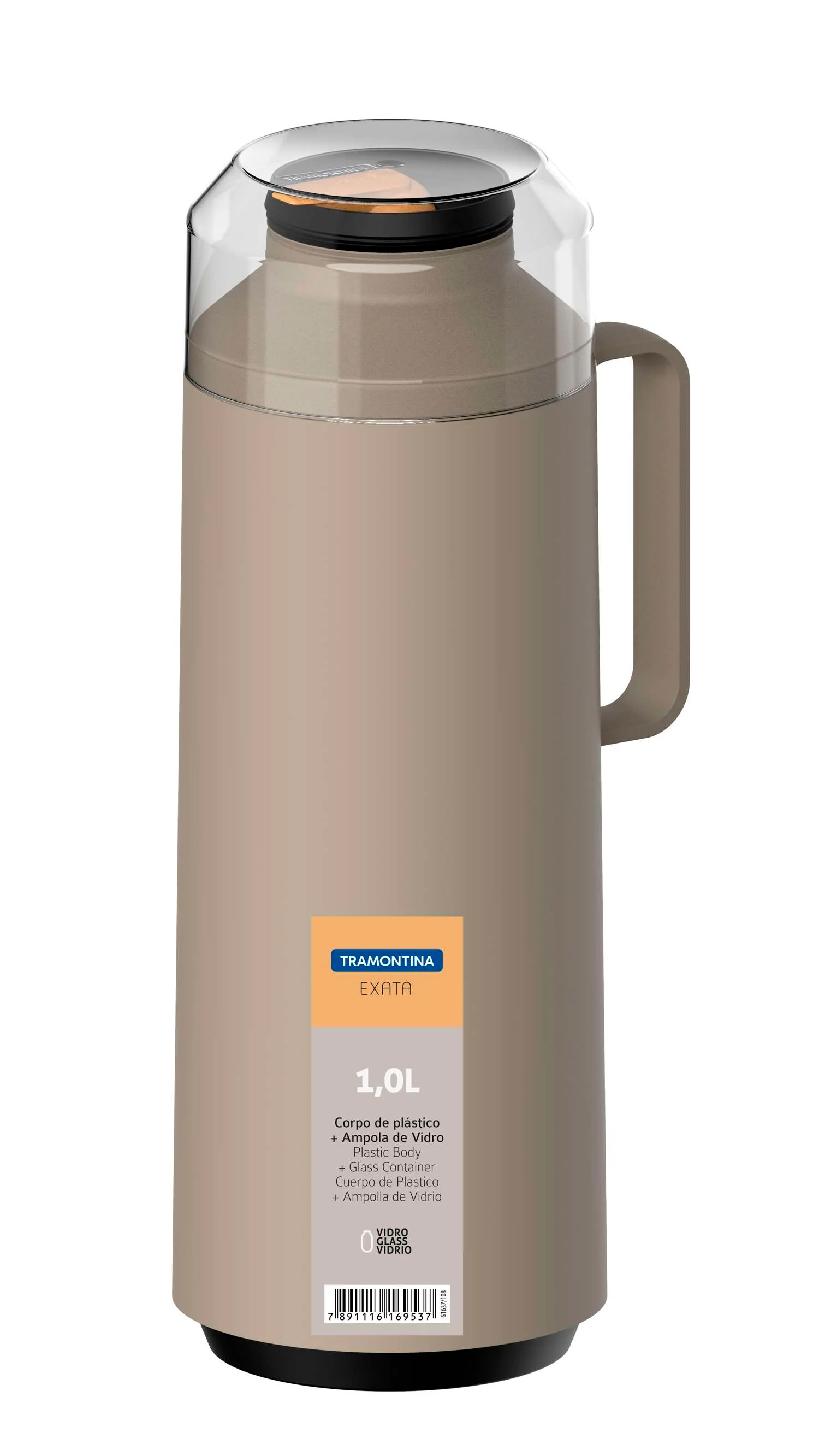 Tramontina Thermal Flask with Cup Lid and Interior Glass Container (Beige, 1.0l) - Image 7