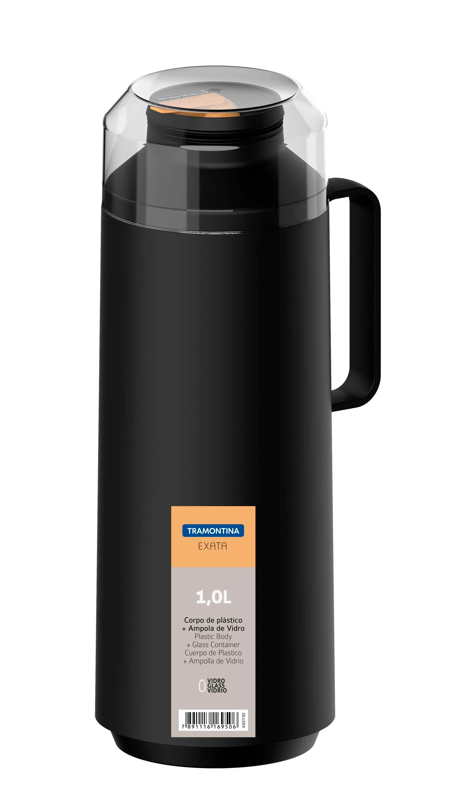 Tramontina Thermal Flask with Cup Lid and Interior Glass Container (Black, 1.0l) - Image 7