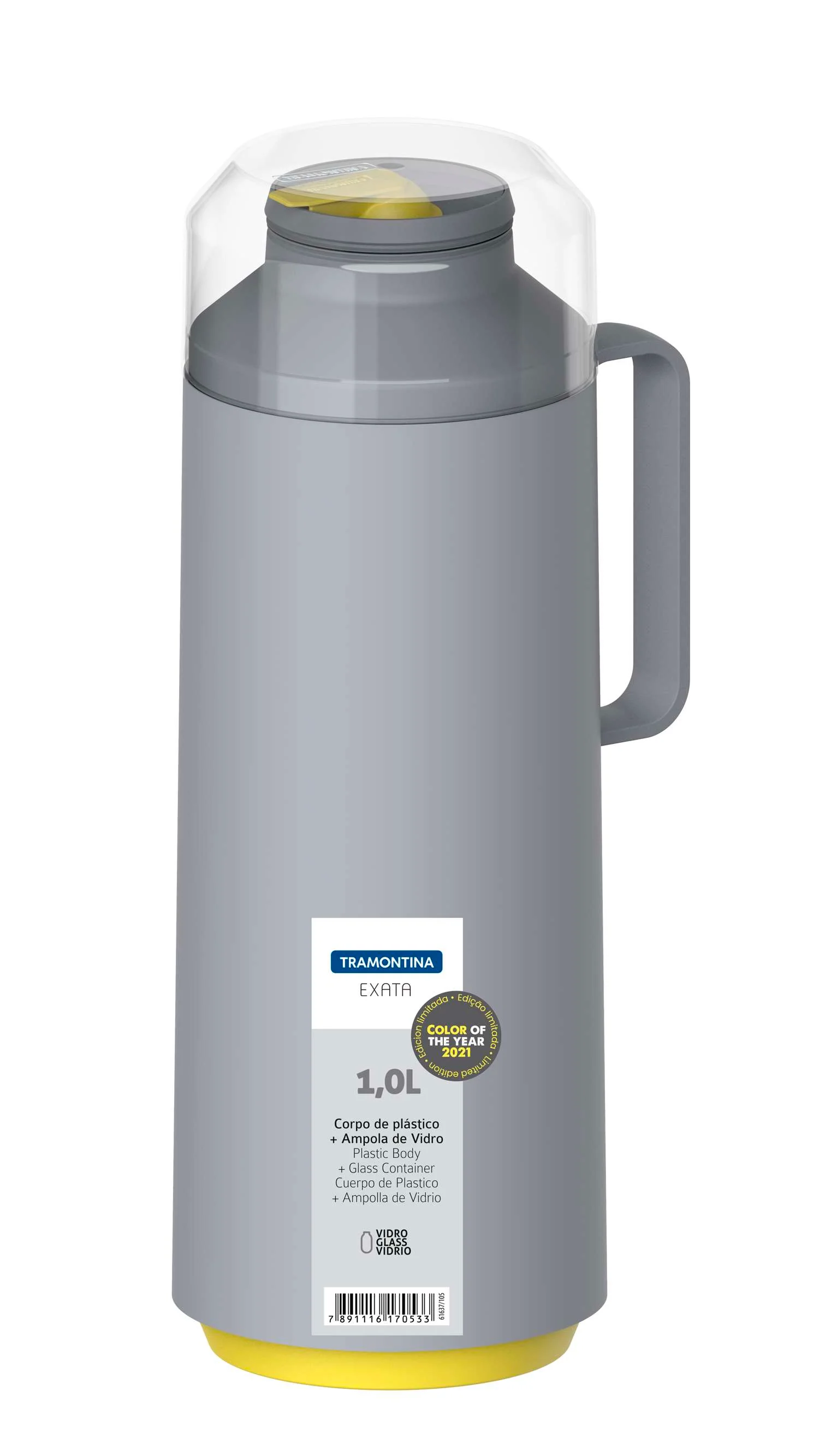 Tramontina Thermal Flask with Cup Lid and Interior Glass Container (Grey, 1.0l) - Image 9