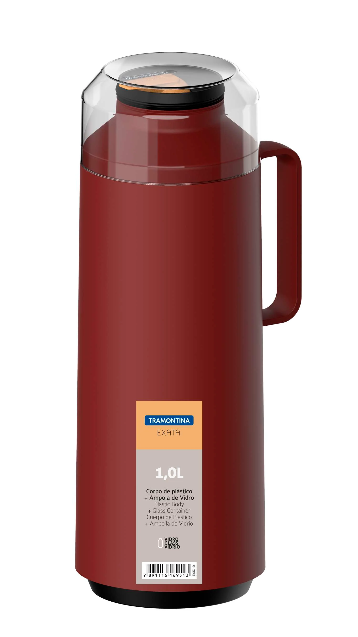 Tramontina Thermal Flask with Cup Lid and Interior Glass Container (Red, 1.0l) - Image 8