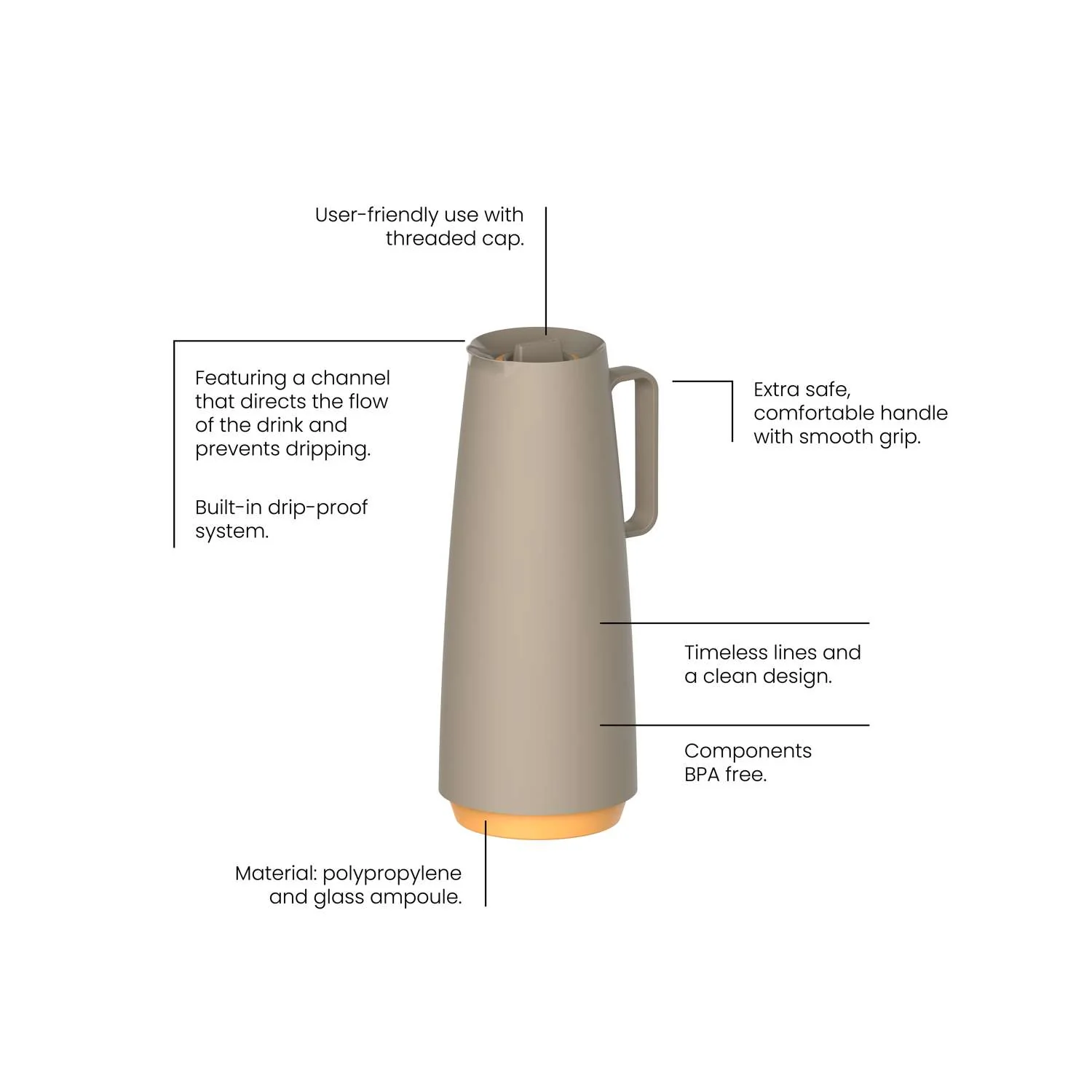 Tramontina Thermal Flask with Interior Glass Container (Beige, 1.0l) - Image 6