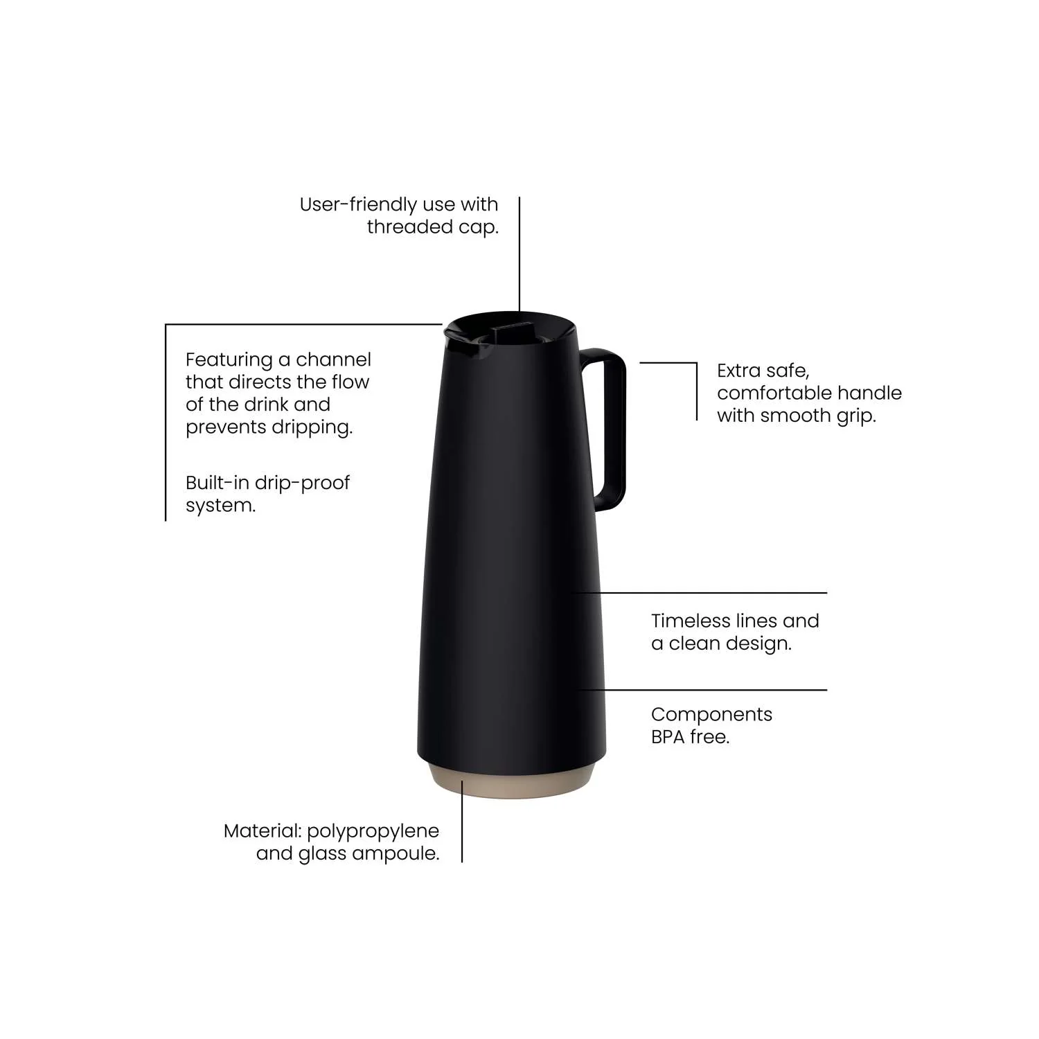 Tramontina Thermal Flask with Interior Glass Container (Black, 1.0l) - Image 12