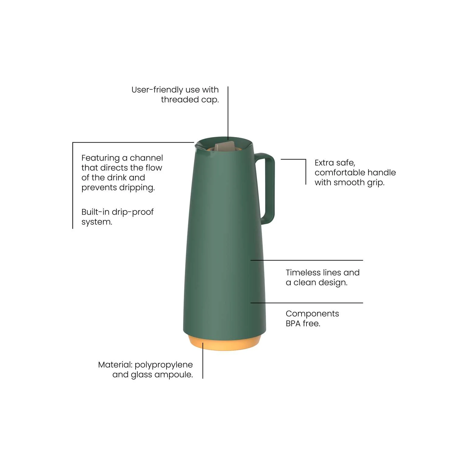 Tramontina Thermal Flask with Interior Glass Container (Olive Green, 1.0l) - Image 9