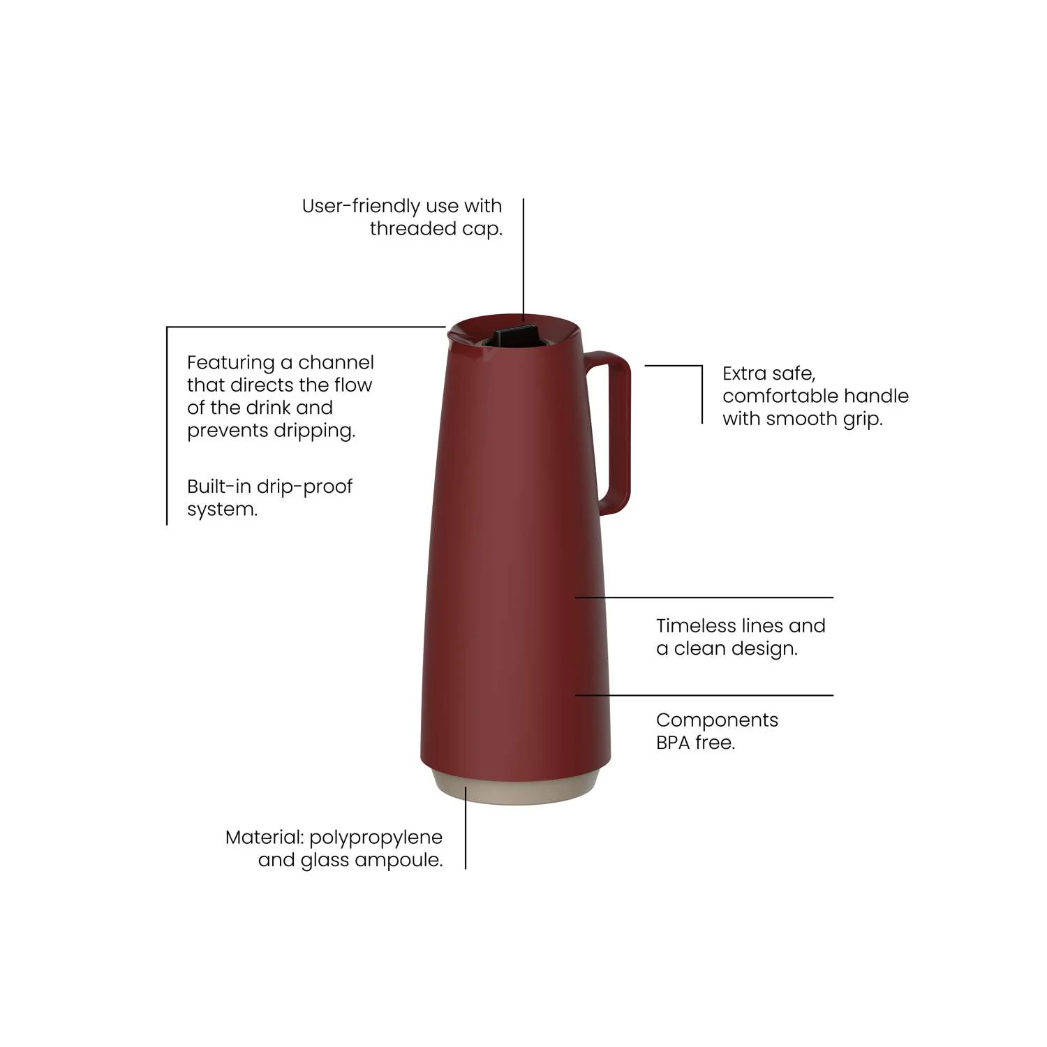 Tramontina Thermal Flask with Interior Glass Container (Red, 1.0l) - Image 5