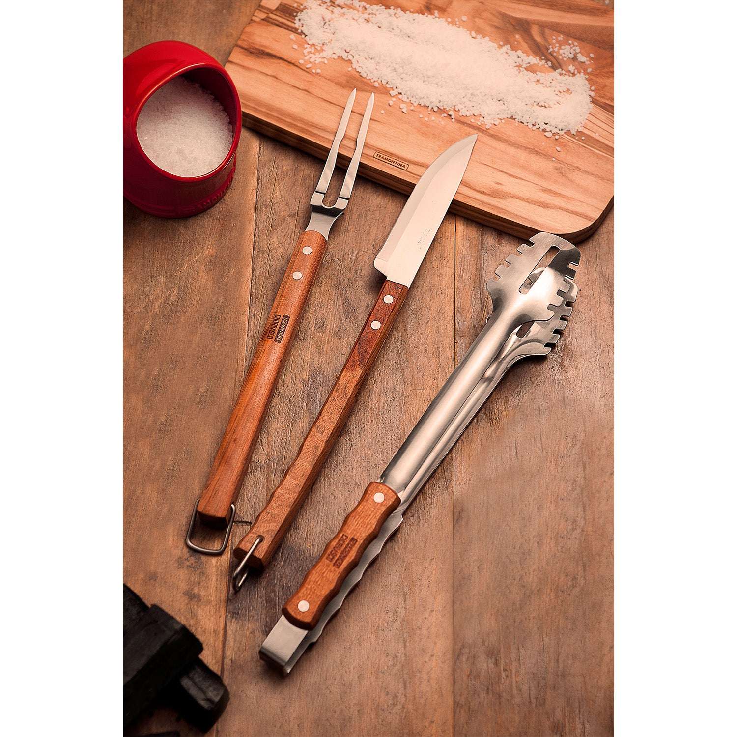Tramontina Wooden Handle 3 Pcs. Barbecue Tool Set - Image 2