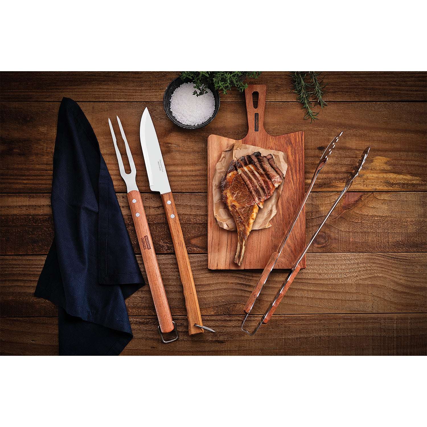 Tramontina Wooden Handle 3 Pcs. Barbecue Tool Set - Image 3